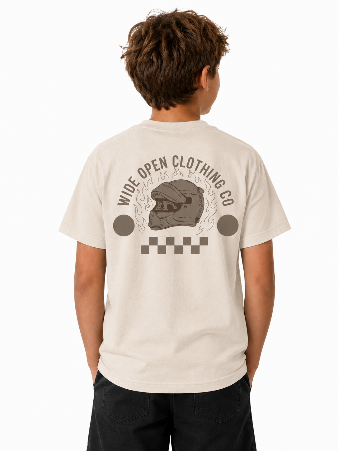 Kids Skull Driver Tee - Beige