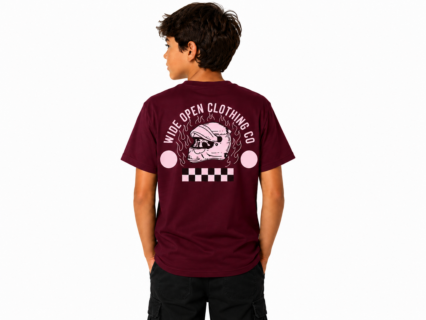 Kids Skull Driver Tee - Maroon