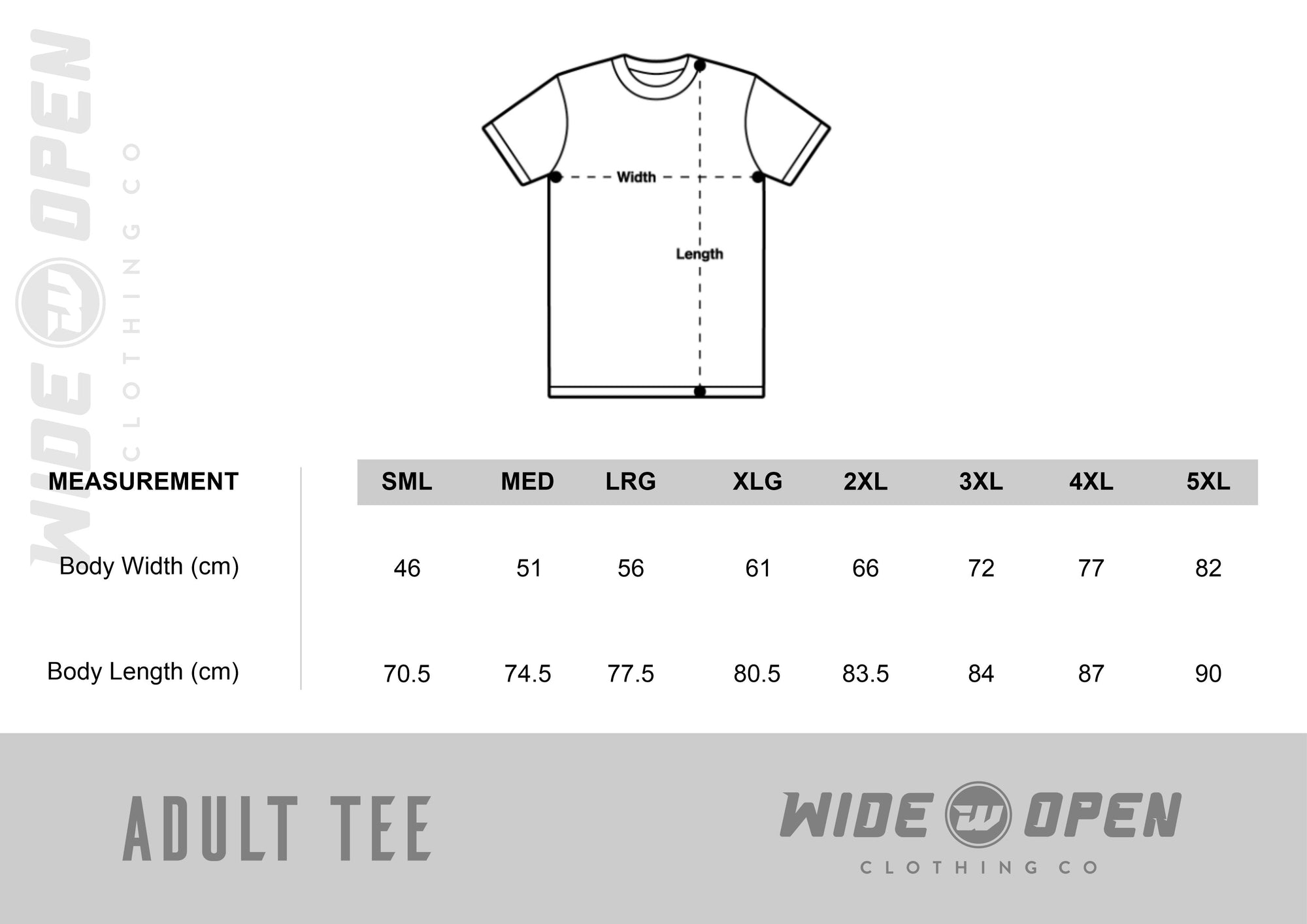 Size chart for Classic Tee