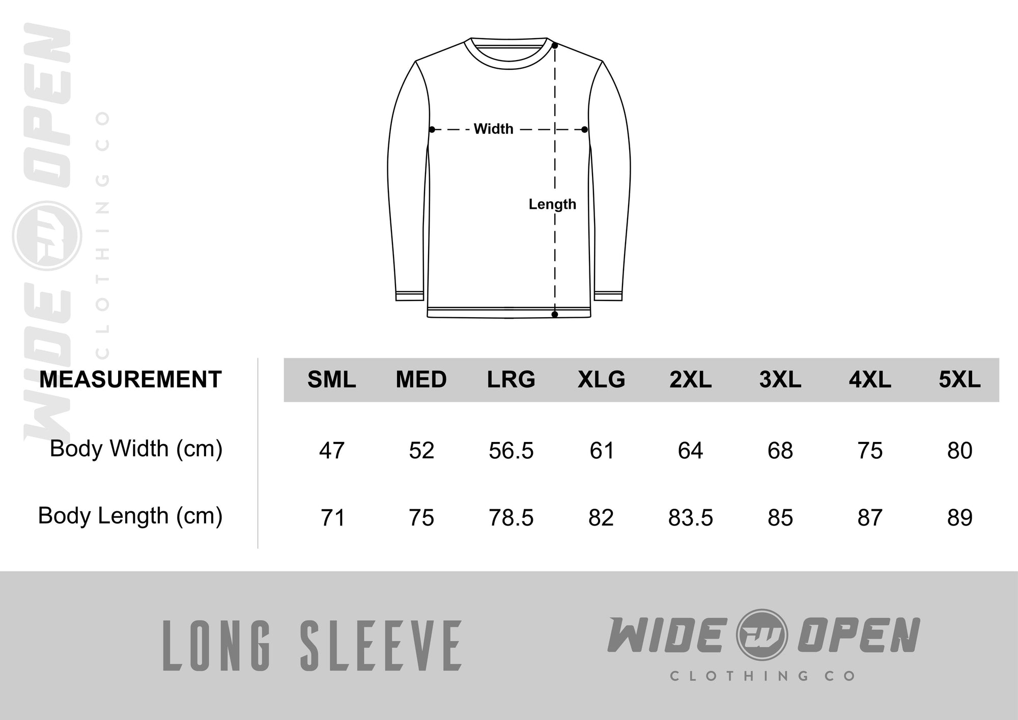 Size chart for Track Tested / Long Sleeve