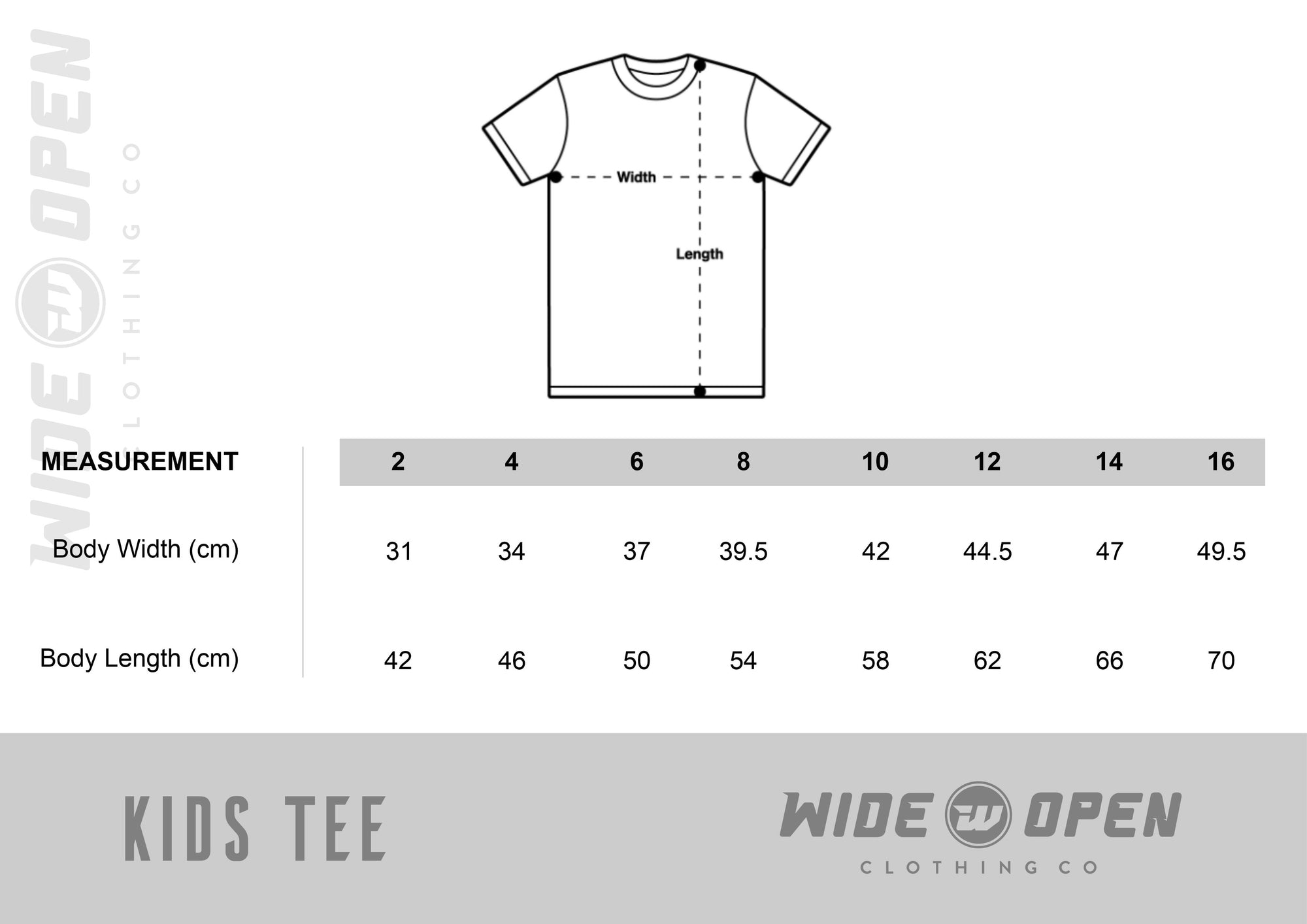 Size chart for Break It Tee - Kids